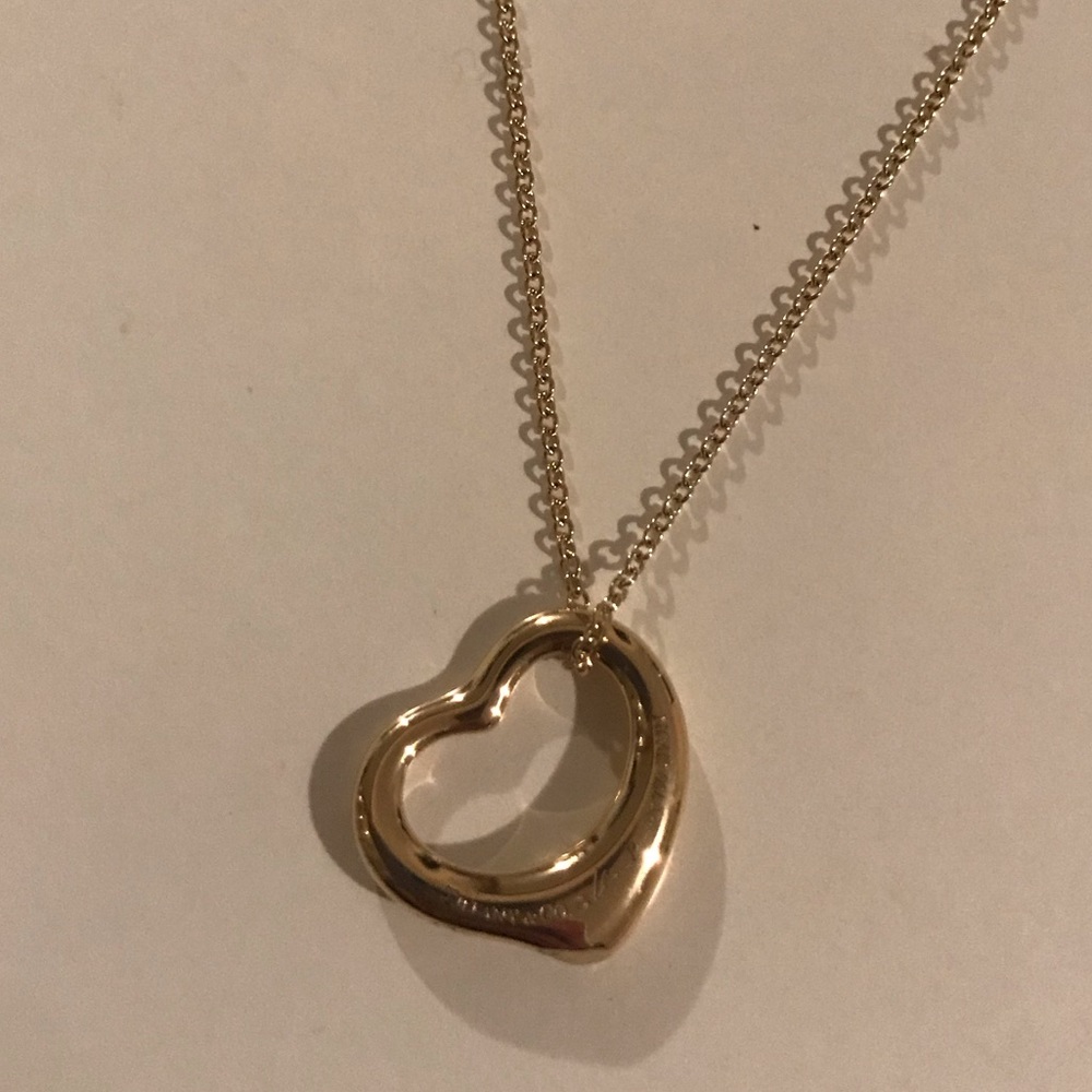 TIFFANY & CO. Elsa Peretti 16mm Open Heart Pendant Necklace 16” - Picture 5 of 8